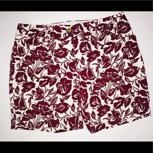 LANDS’END MID RISE BURGUNDY FLORAL PRINT SHORTS